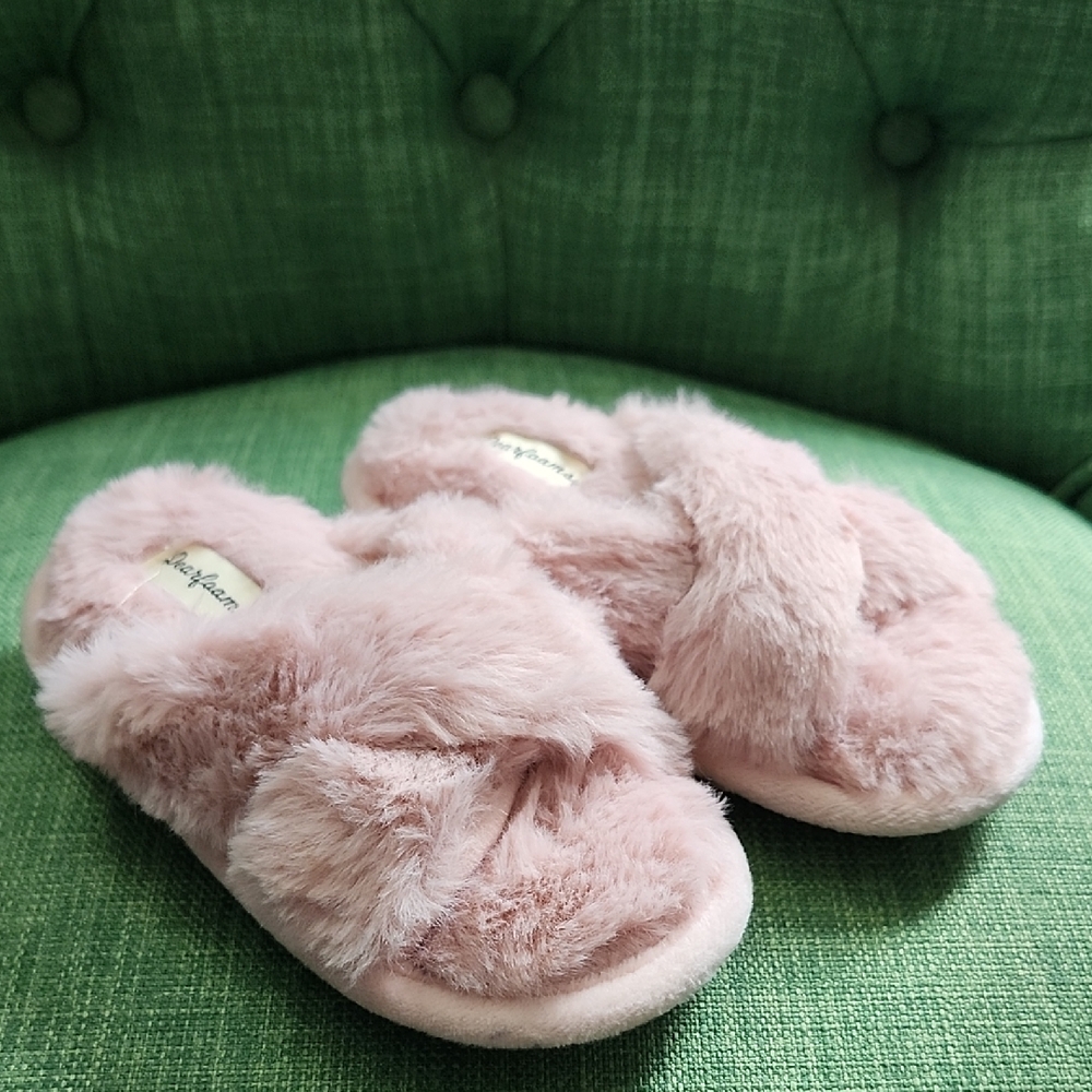 Dearfoams Toddler Pink Plush Faux Fur Slippers